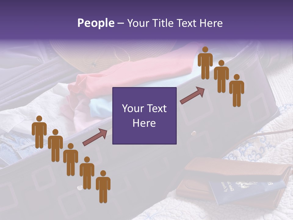 Modern Luggage Partially Packed With Colorful Summer Clothing. Us Passport Included In Composition. PowerPoint Template