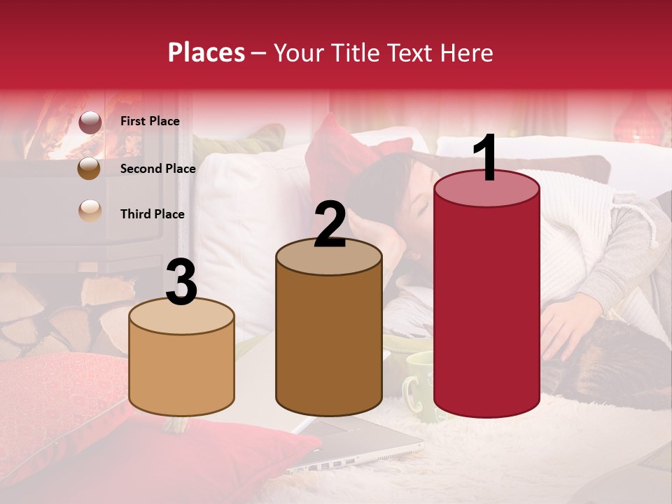 Woman With A Cat Relaxing Beside A Fireplace. PowerPoint Template