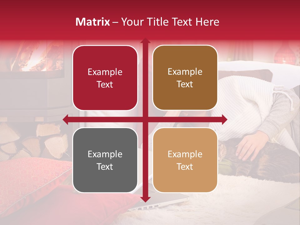 Woman With A Cat Relaxing Beside A Fireplace. PowerPoint Template