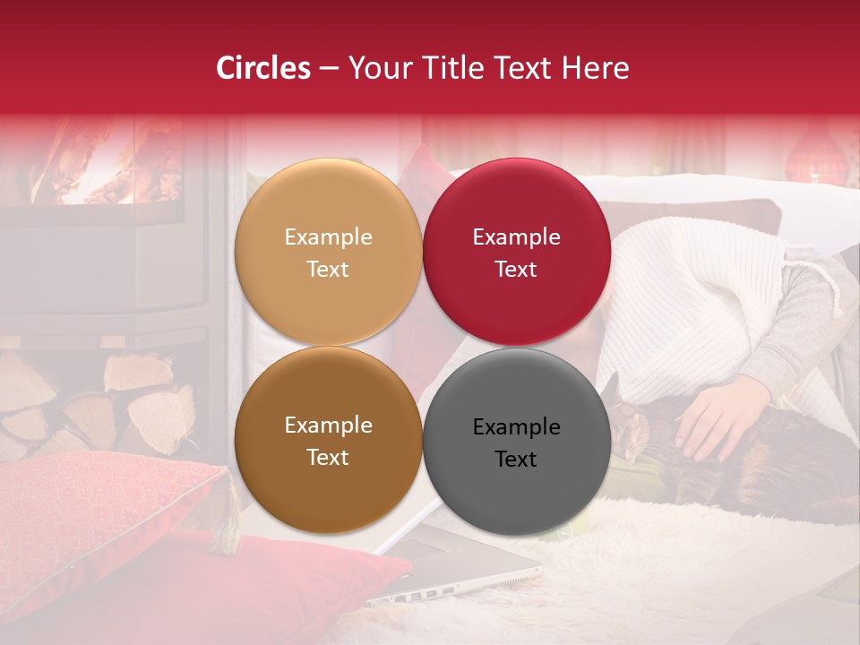 Woman With A Cat Relaxing Beside A Fireplace. PowerPoint Template