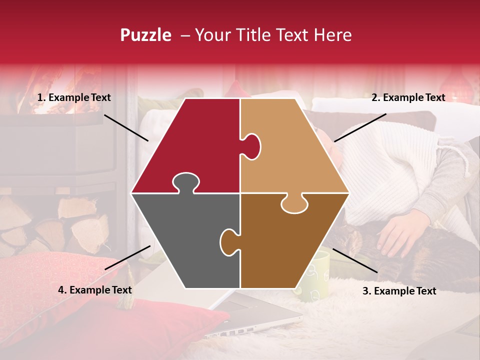 Woman With A Cat Relaxing Beside A Fireplace. PowerPoint Template