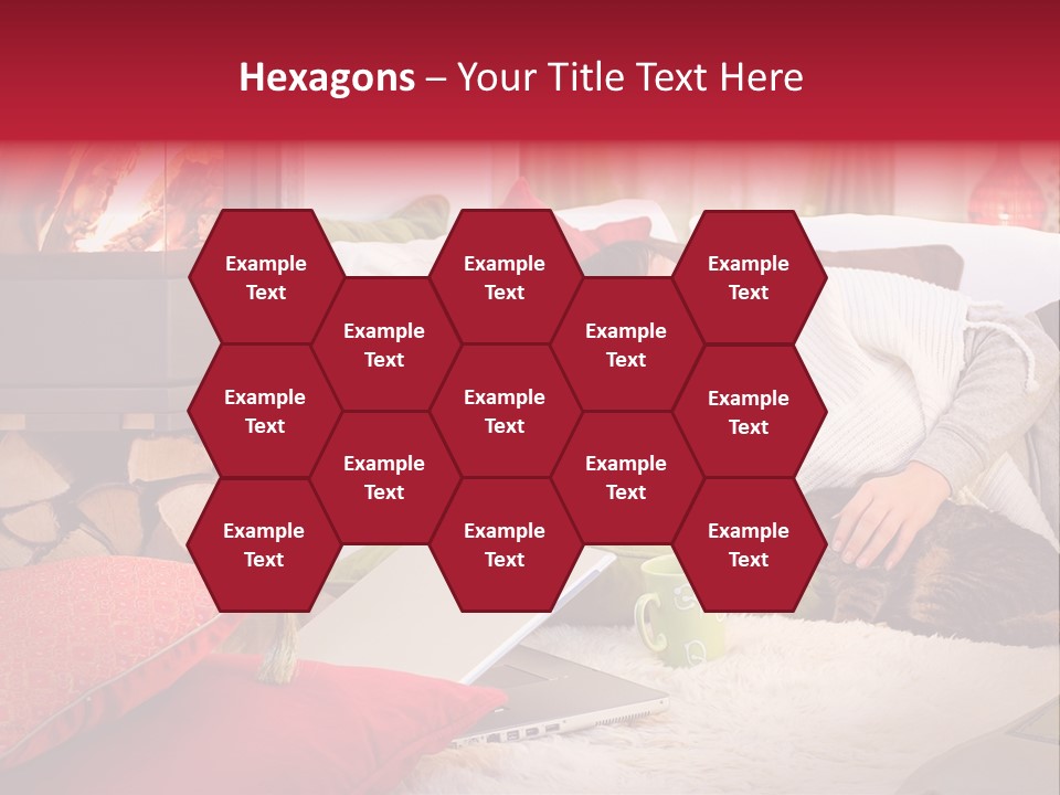 Woman With A Cat Relaxing Beside A Fireplace. PowerPoint Template