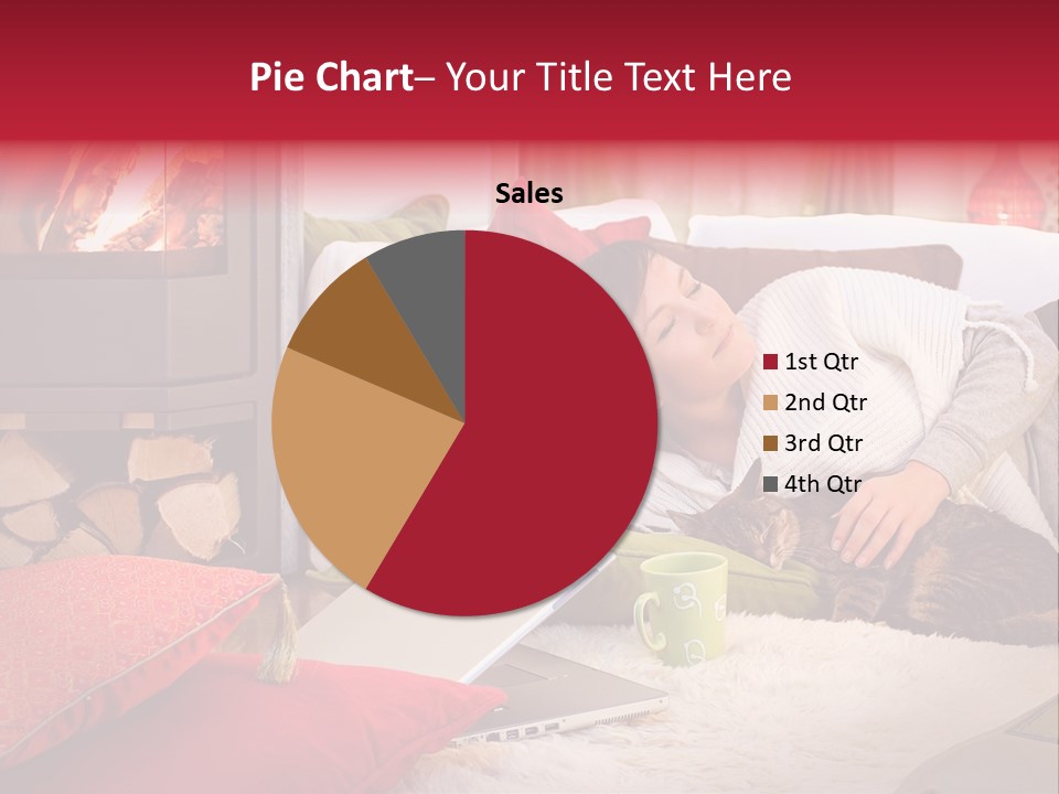 Woman With A Cat Relaxing Beside A Fireplace. PowerPoint Template