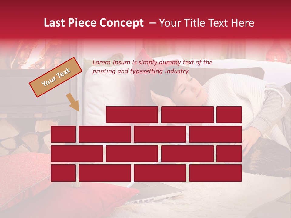 Woman With A Cat Relaxing Beside A Fireplace. PowerPoint Template