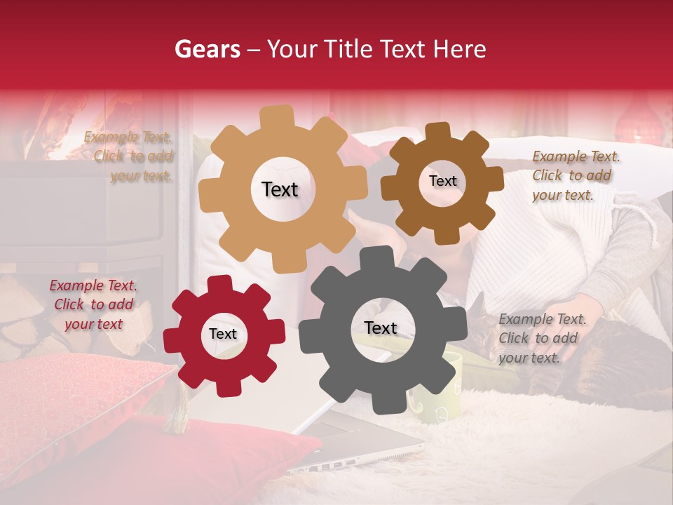 Woman With A Cat Relaxing Beside A Fireplace. PowerPoint Template