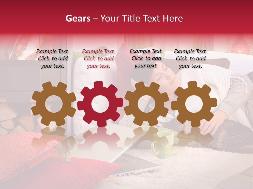 Woman With A Cat Relaxing Beside A Fireplace. PowerPoint Template