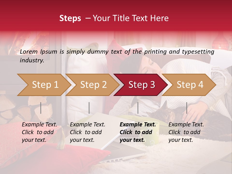 Woman With A Cat Relaxing Beside A Fireplace. PowerPoint Template