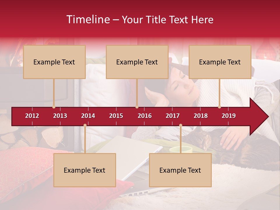 Woman With A Cat Relaxing Beside A Fireplace. PowerPoint Template