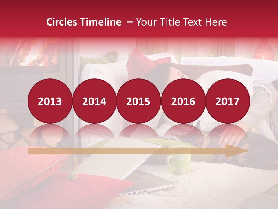 Woman With A Cat Relaxing Beside A Fireplace. PowerPoint Template