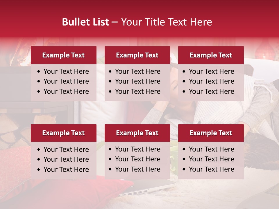 Woman With A Cat Relaxing Beside A Fireplace. PowerPoint Template