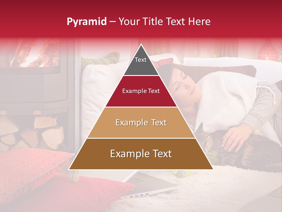 Woman With A Cat Relaxing Beside A Fireplace. PowerPoint Template