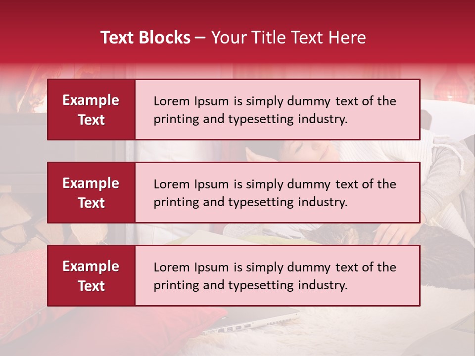 Woman With A Cat Relaxing Beside A Fireplace. PowerPoint Template