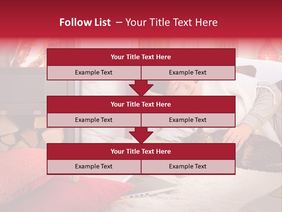 Woman With A Cat Relaxing Beside A Fireplace. PowerPoint Template