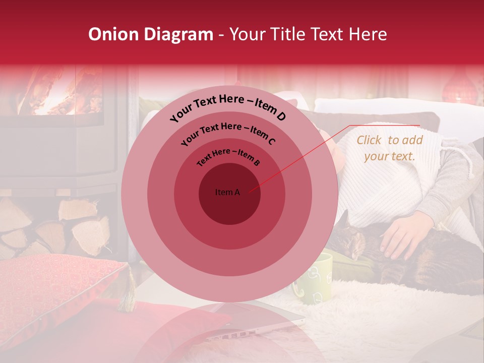 Woman With A Cat Relaxing Beside A Fireplace. PowerPoint Template