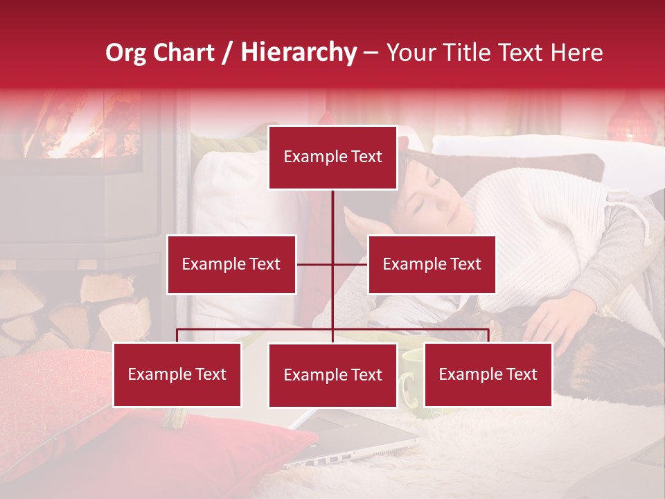 Woman With A Cat Relaxing Beside A Fireplace. PowerPoint Template