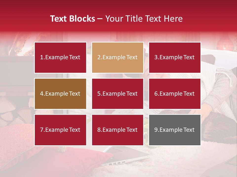 Woman With A Cat Relaxing Beside A Fireplace. PowerPoint Template