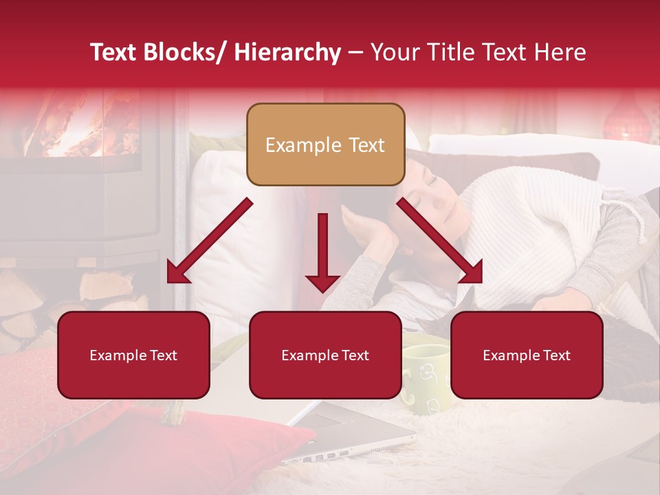 Woman With A Cat Relaxing Beside A Fireplace. PowerPoint Template