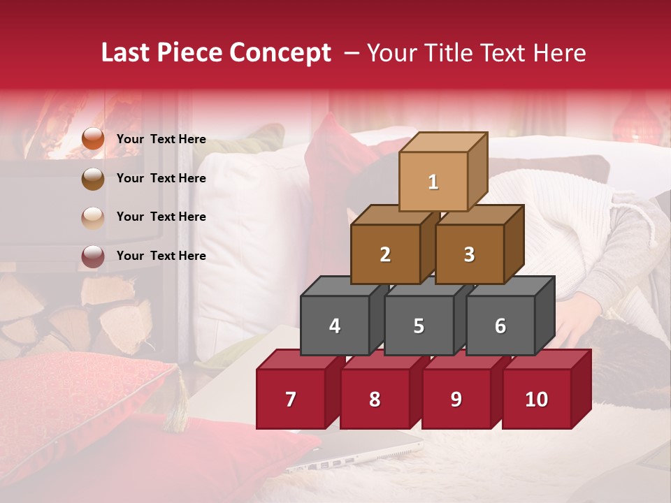 Woman With A Cat Relaxing Beside A Fireplace. PowerPoint Template