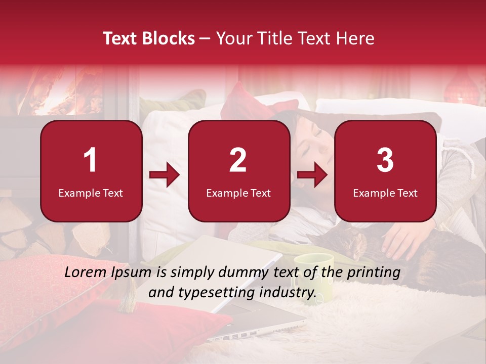 Woman With A Cat Relaxing Beside A Fireplace. PowerPoint Template