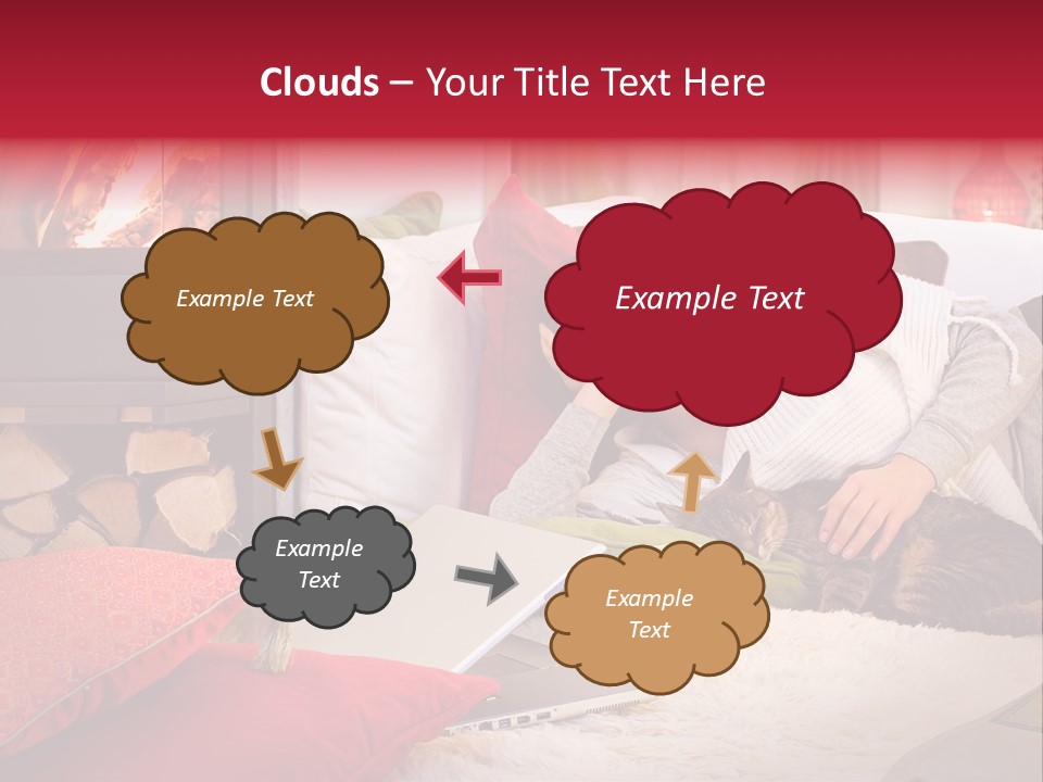 Woman With A Cat Relaxing Beside A Fireplace. PowerPoint Template