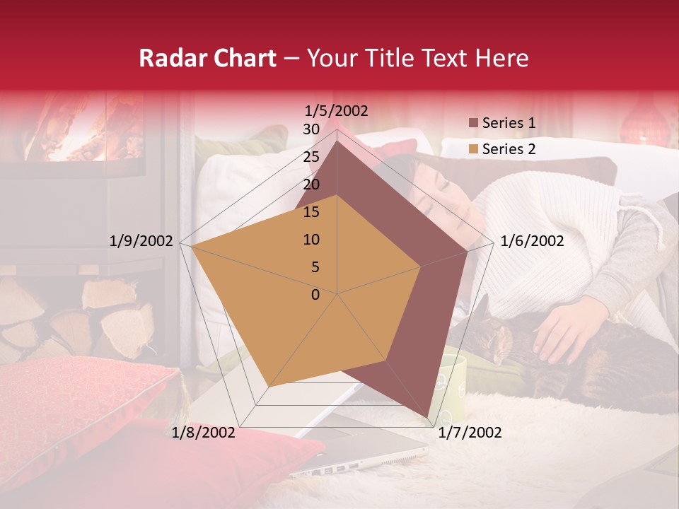 Woman With A Cat Relaxing Beside A Fireplace. PowerPoint Template