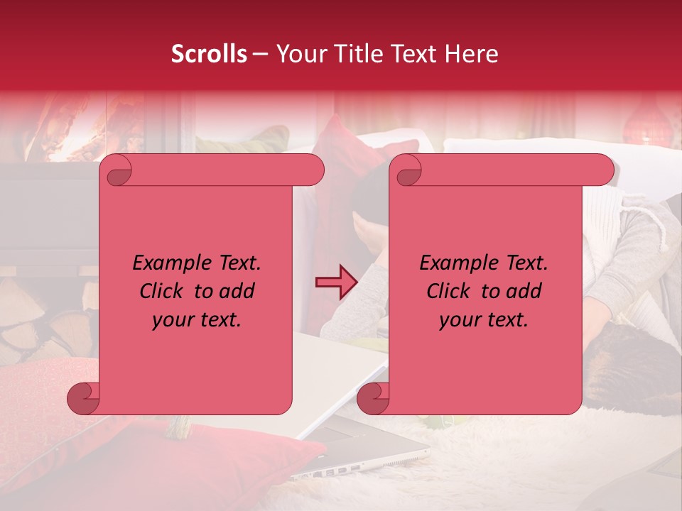 Woman With A Cat Relaxing Beside A Fireplace. PowerPoint Template