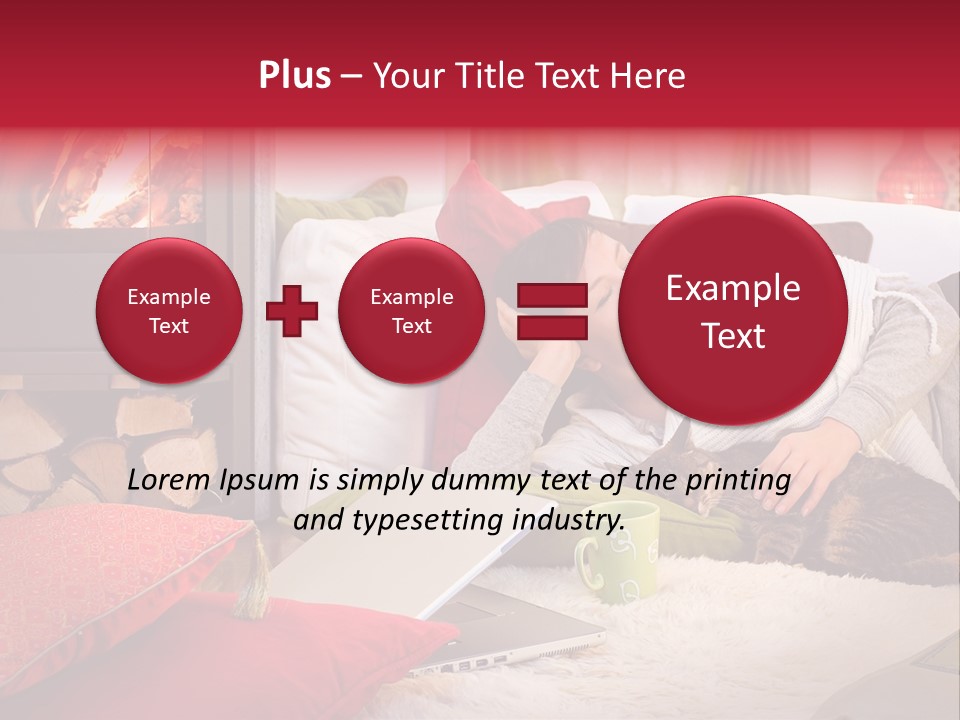 Woman With A Cat Relaxing Beside A Fireplace. PowerPoint Template