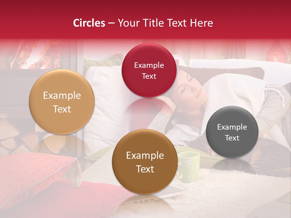 Woman With A Cat Relaxing Beside A Fireplace. PowerPoint Template