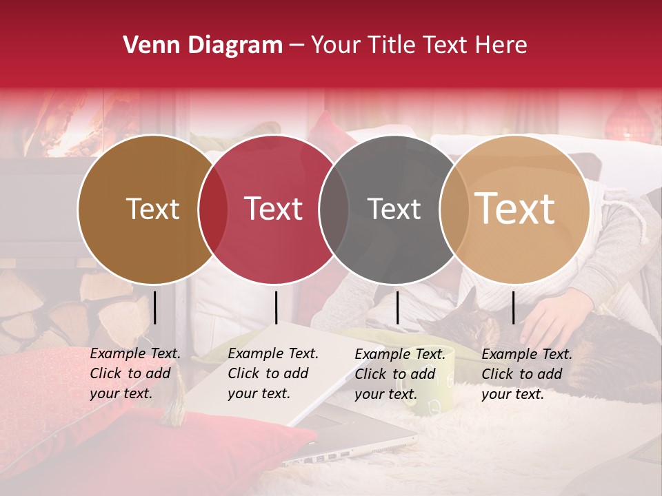 Woman With A Cat Relaxing Beside A Fireplace. PowerPoint Template