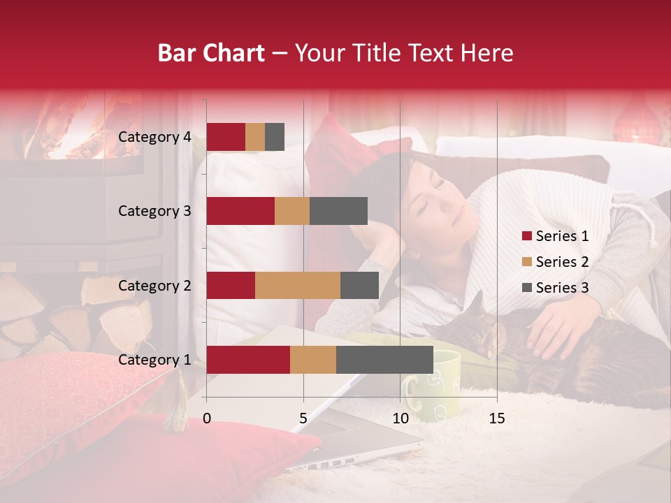 Woman With A Cat Relaxing Beside A Fireplace. PowerPoint Template