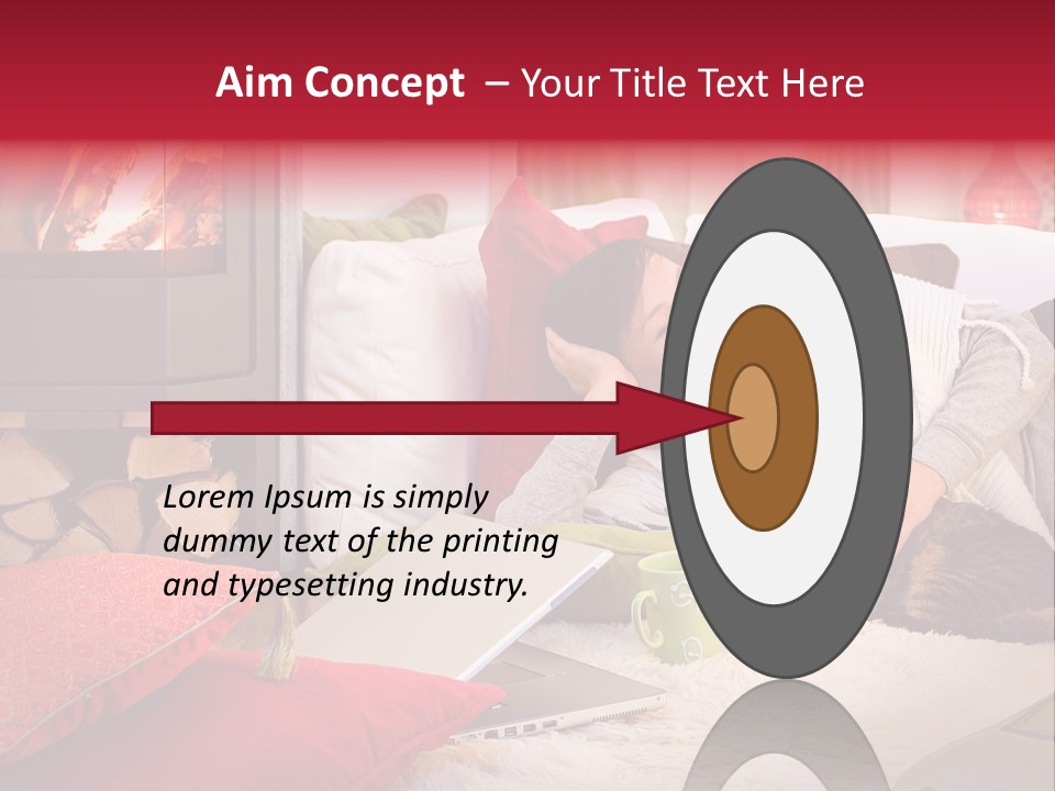 Woman With A Cat Relaxing Beside A Fireplace. PowerPoint Template