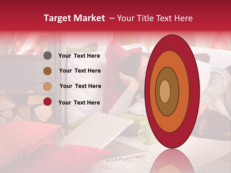 Woman With A Cat Relaxing Beside A Fireplace. PowerPoint Template