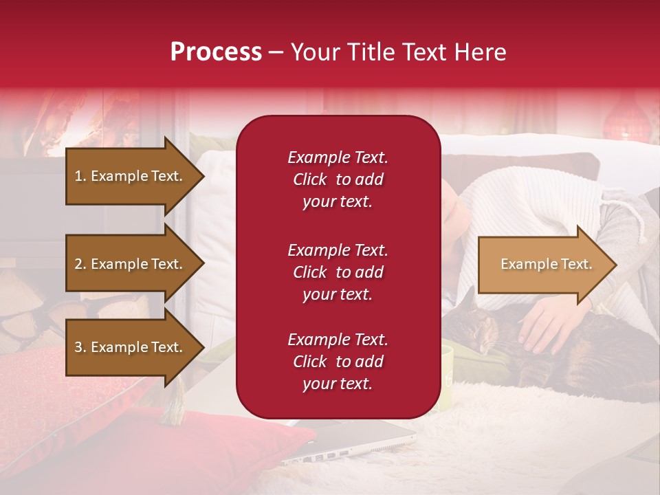 Woman With A Cat Relaxing Beside A Fireplace. PowerPoint Template