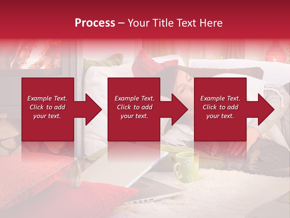 Woman With A Cat Relaxing Beside A Fireplace. PowerPoint Template