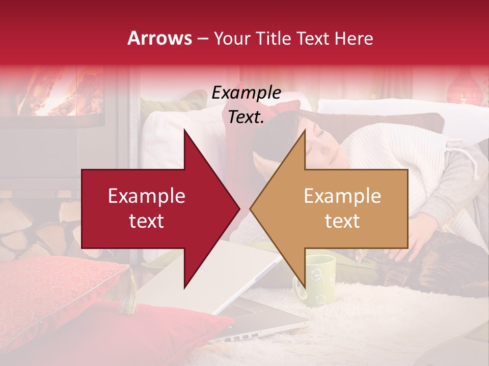 Woman With A Cat Relaxing Beside A Fireplace. PowerPoint Template