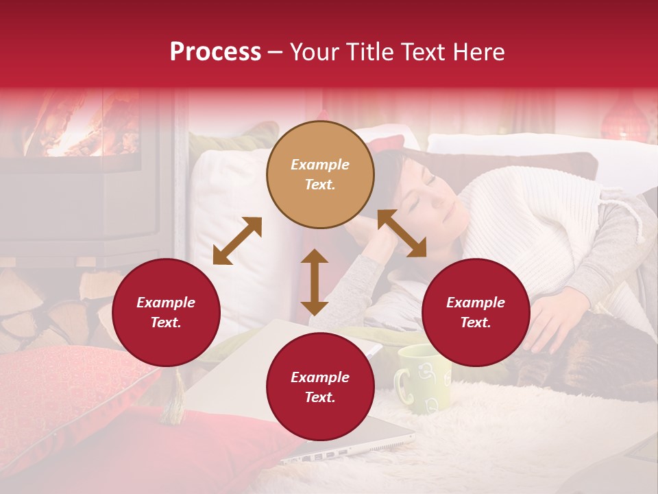 Woman With A Cat Relaxing Beside A Fireplace. PowerPoint Template