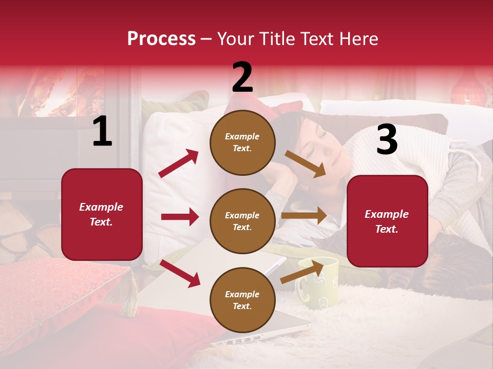 Woman With A Cat Relaxing Beside A Fireplace. PowerPoint Template