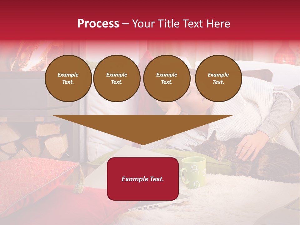 Woman With A Cat Relaxing Beside A Fireplace. PowerPoint Template