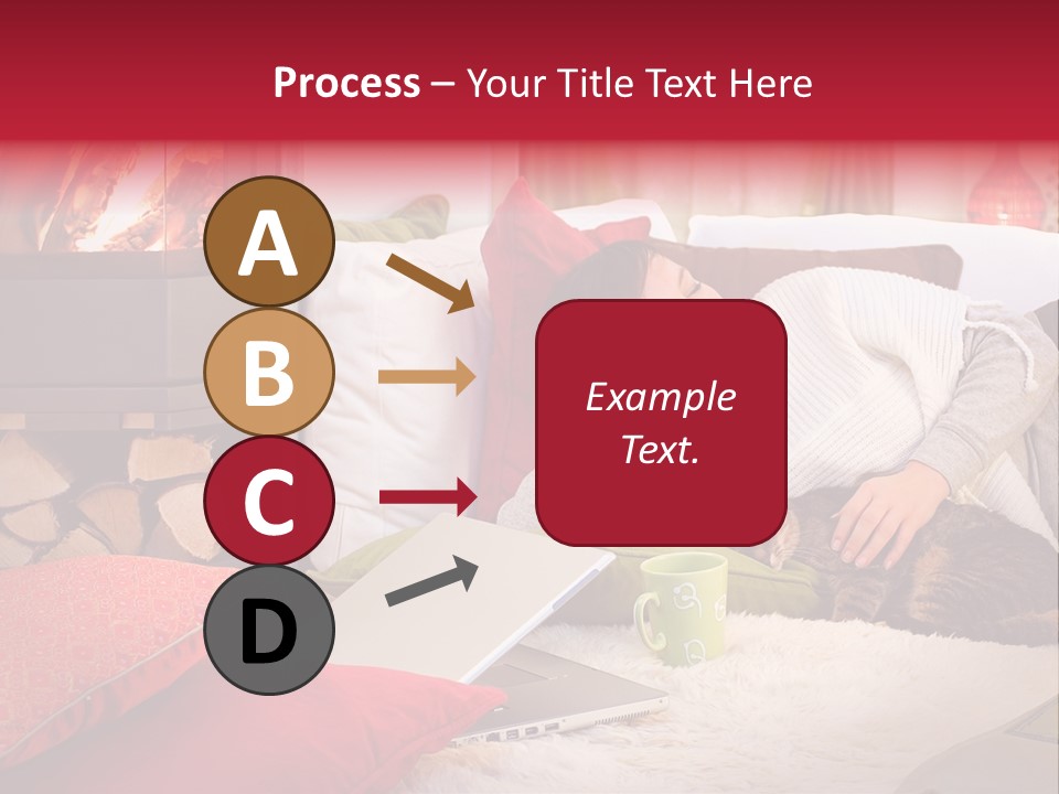 Woman With A Cat Relaxing Beside A Fireplace. PowerPoint Template