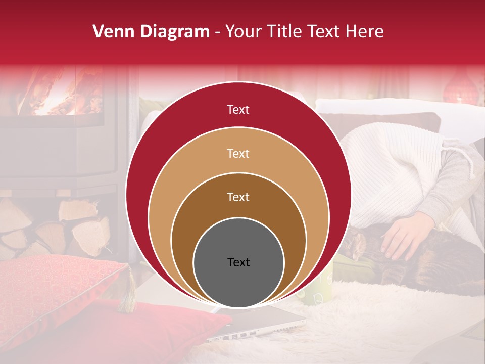 Woman With A Cat Relaxing Beside A Fireplace. PowerPoint Template