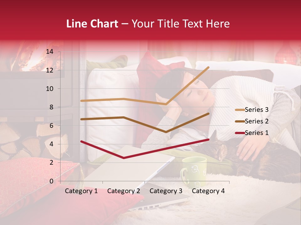 Woman With A Cat Relaxing Beside A Fireplace. PowerPoint Template