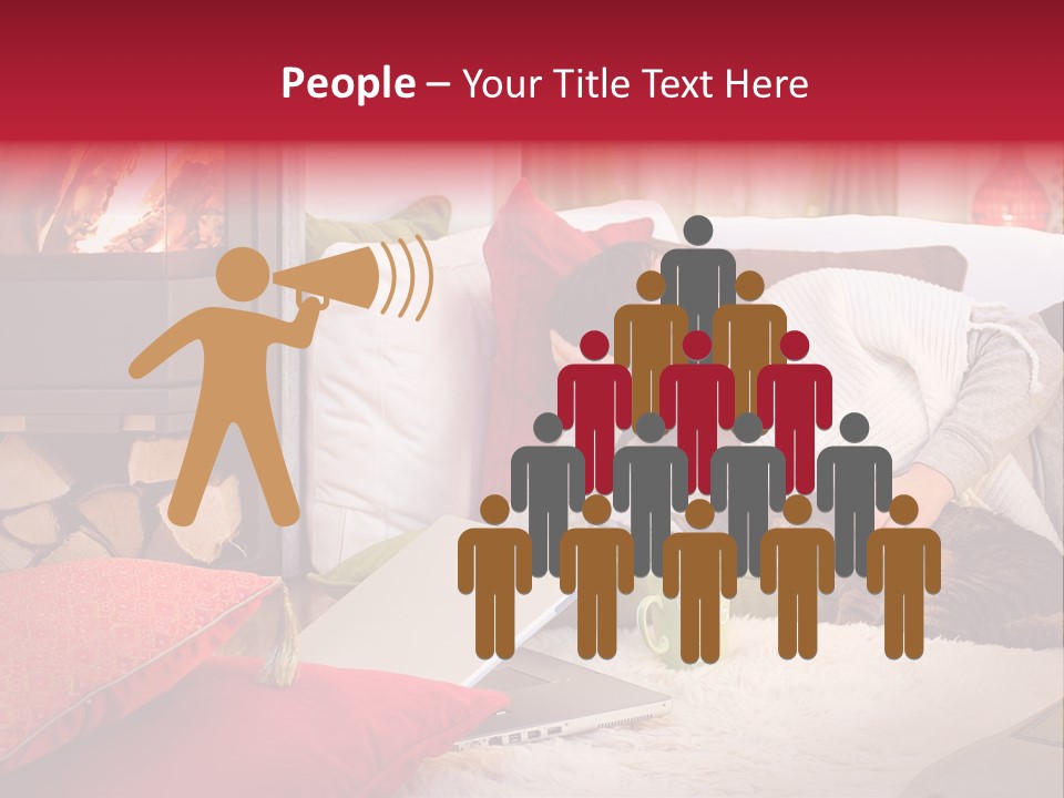 Woman With A Cat Relaxing Beside A Fireplace. PowerPoint Template