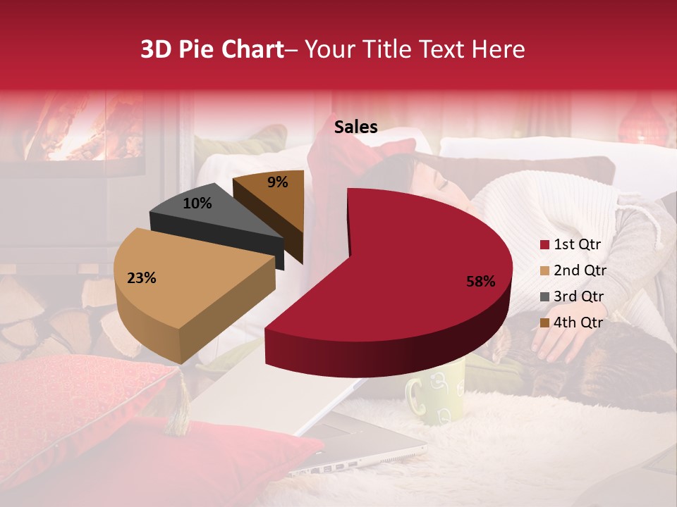 Woman With A Cat Relaxing Beside A Fireplace. PowerPoint Template