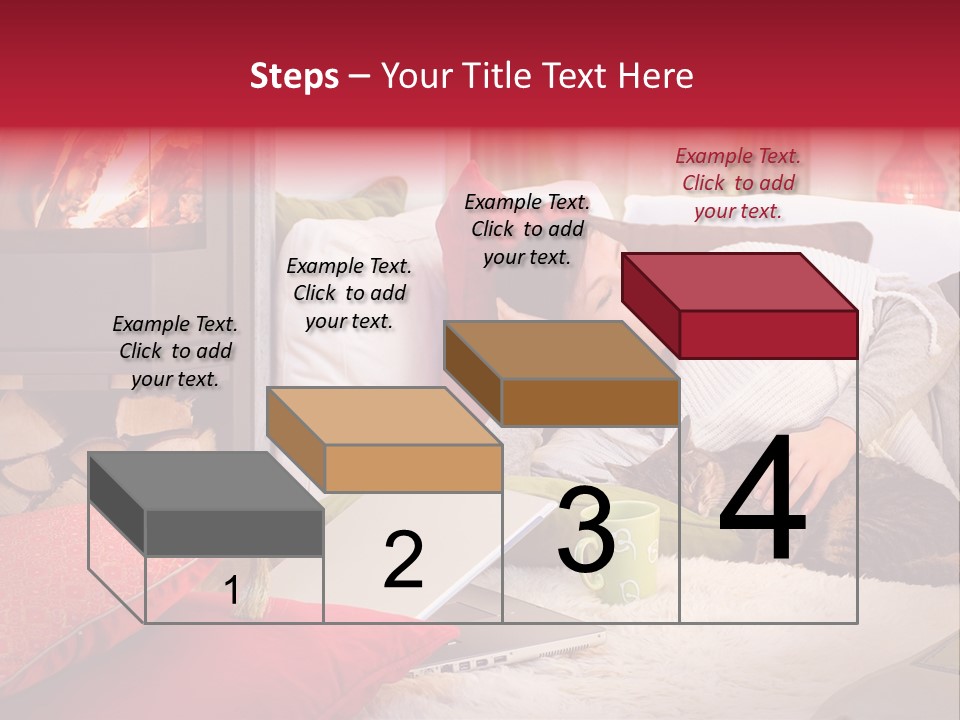 Woman With A Cat Relaxing Beside A Fireplace. PowerPoint Template