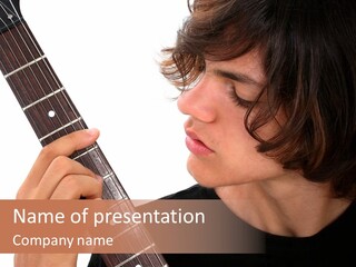 Teen Boy With Electric Guitar Playing. PowerPoint Template