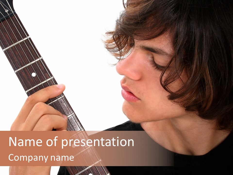 Teen Boy With Electric Guitar Playing. PowerPoint Template
