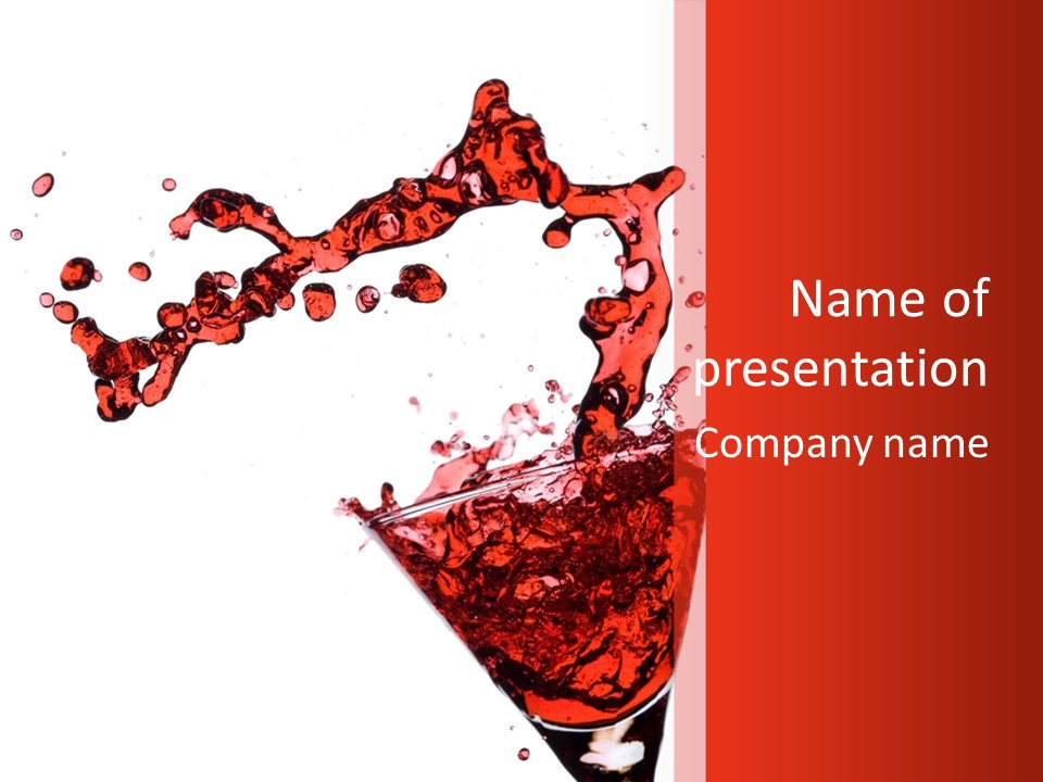 Red Martini Being Poured In A Martini Glass; Isolated On A White Background. PowerPoint Template