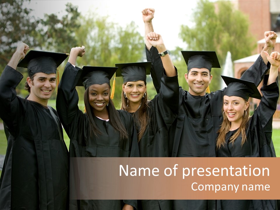 Happy Graduation Student Full Of Success Outdoors PowerPoint Template