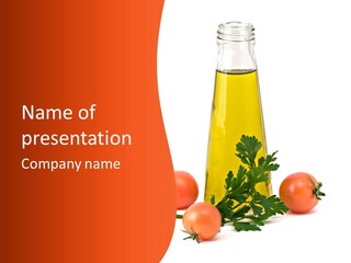 Bottle Of Olive Oil, Tomatoes, And Leaf Of Parsley Ready For Salad PowerPoint Template