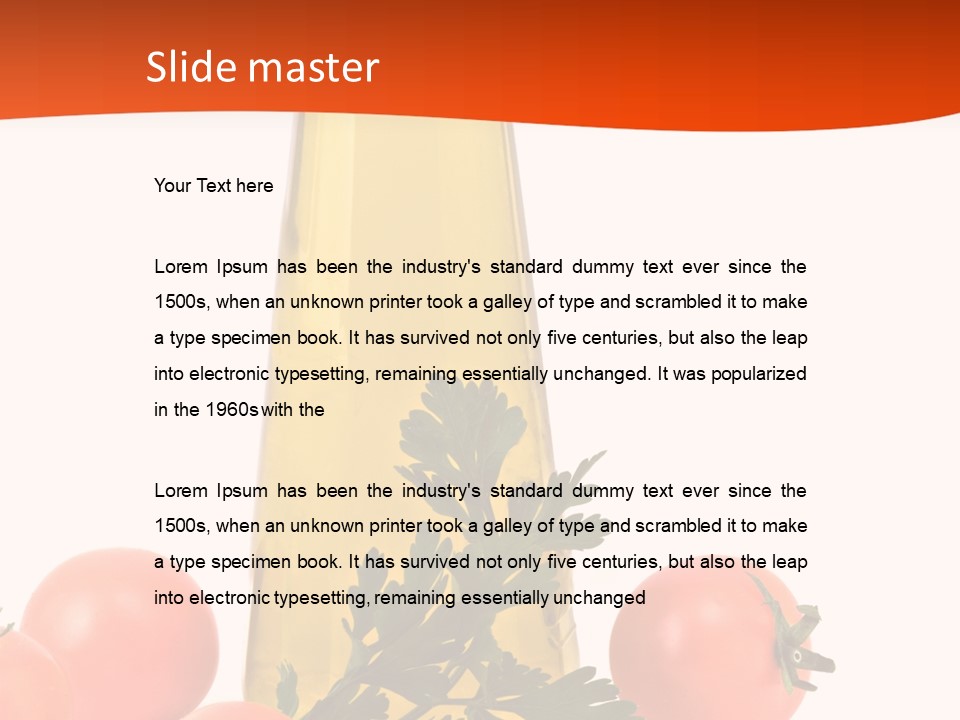 Bottle Of Olive Oil, Tomatoes, And Leaf Of Parsley Ready For Salad PowerPoint Template